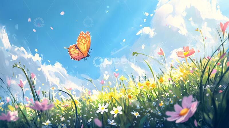 高清大图下载【趣麦麦图】格桑花丛蝴蝶1