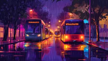 雨天插画城市雨天街道