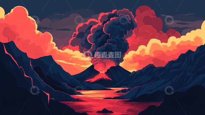 高清大图下载【趣麦麦图】山崩插画火山插画山崩