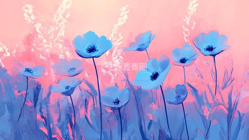 高清大图下载【趣麦麦图】亚麻花插画花朵梦幻花卉