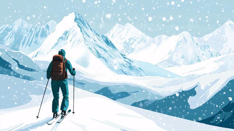 高清大图下载【趣麦麦图】雪季户外爬山