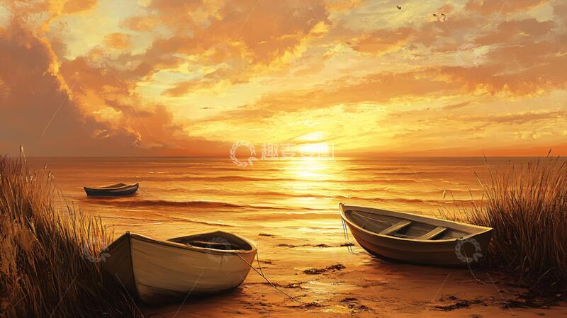 高清大图下载【趣麦麦图】海边日落油画3