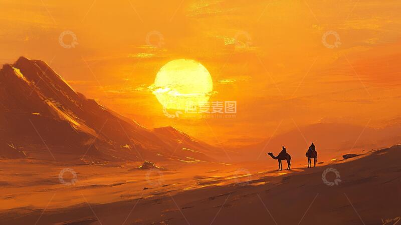 高清大图下载【趣麦麦图】-荒野黄昏插画4