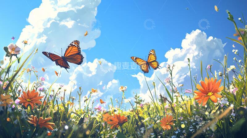 高清大图下载【趣麦麦图】格桑花丛蝴蝶