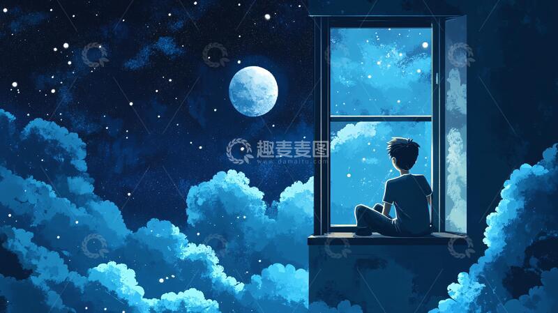 高清大图下载【趣麦麦图】美好的夜晚插画1