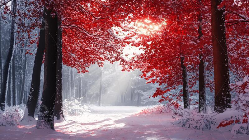 高清大图下载【趣麦麦图】雪地红叶桌面背景3