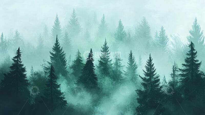 高清大图下载【趣麦麦图】雾山森林森林云雾雾气