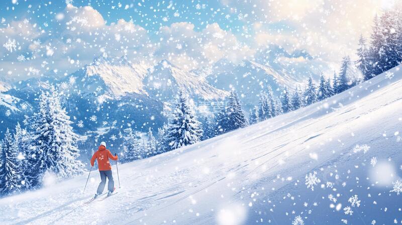 高清大图下载【趣麦麦图】滑雪插画雪景雪地插画