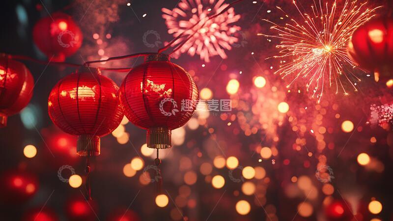 高清大图下载【趣麦麦图】喜庆灯笼烟花1