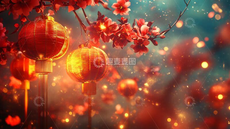 高清大图下载【趣麦麦图】红灯笼春晚背景