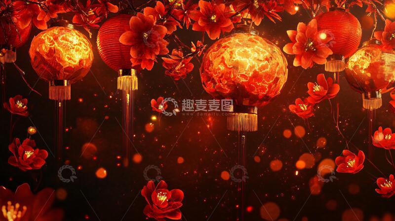 高清大图下载【趣麦麦图】红灯笼春晚背景1