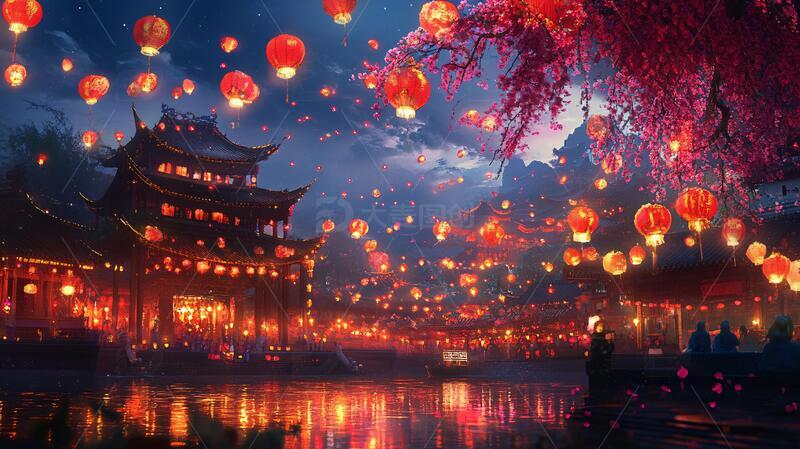 高清大图下载【趣麦麦图】元宵赏灯场景4