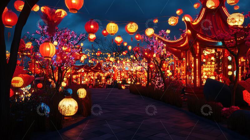 高清大图下载【趣麦麦图】元宵赏灯场景2