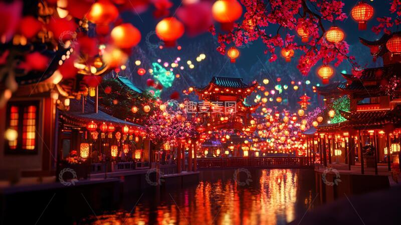 高清大图下载【趣麦麦图】元宵赏灯场景1