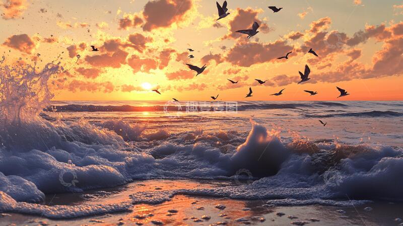 高清大图下载【趣麦麦图】海鸥海浪大海海洋1