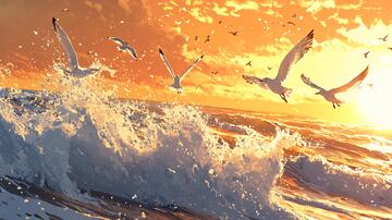 海鸥海浪大海海洋