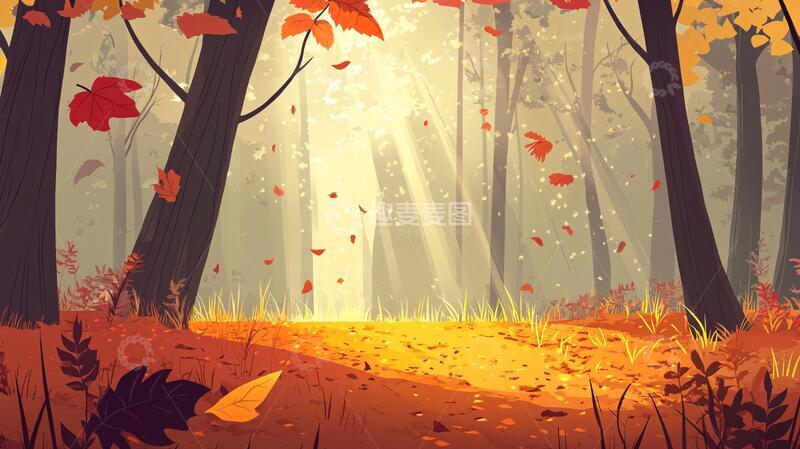 高清大图下载【趣麦麦图】秋天森林背景秋天落叶