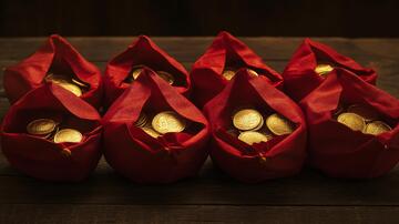 金元宝铜钱红绸