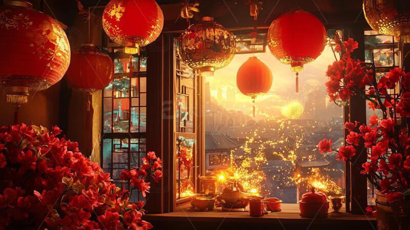 高清大图下载【趣麦麦图】新春厨窗场景橱窗气氛