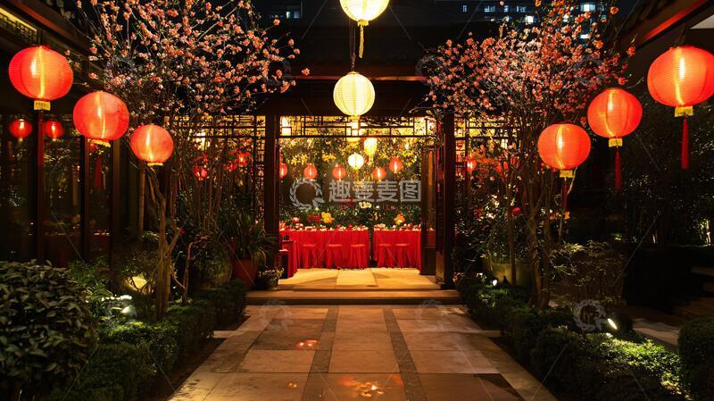 高清大图下载【趣麦麦图】锦里汉肆夜景庭院餐厅