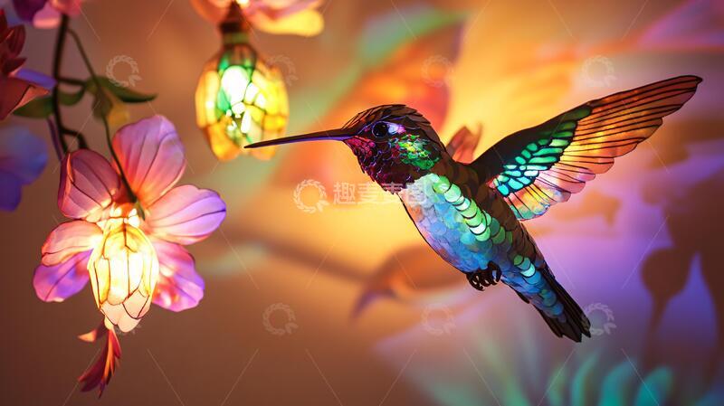 高清大图下载【趣麦麦图】夕阳下的蜂鸟