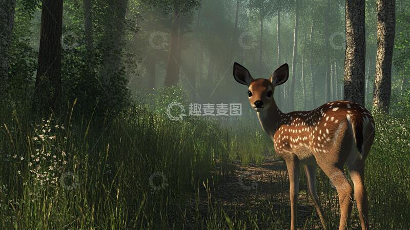 高清大图下载【趣麦麦图】森林中的小鹿