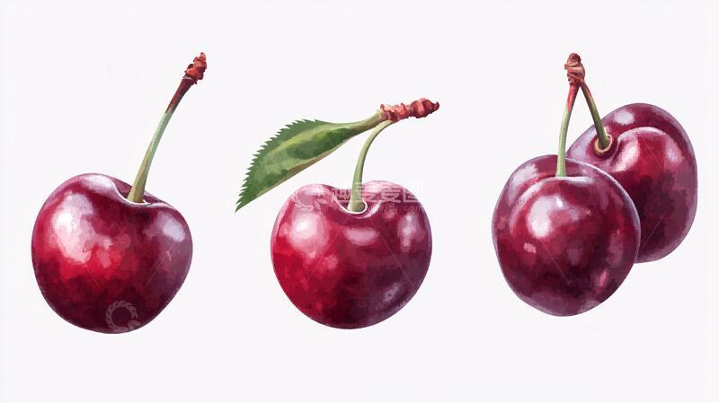 高清大图下载【趣麦麦图】写实樱桃樱桃手绘插画
