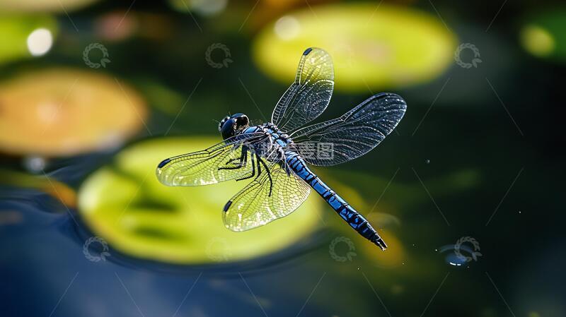 高清大图下载【趣麦麦图】池塘蓝色蜻蜓3