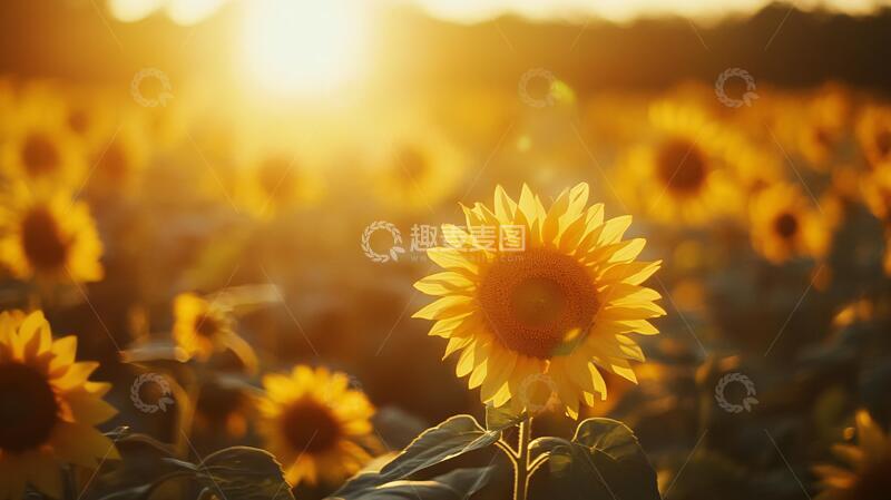 高清大图下载【趣麦麦图】落日余晖下向日葵花