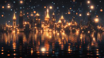 水倒影城市倒影背景夜景