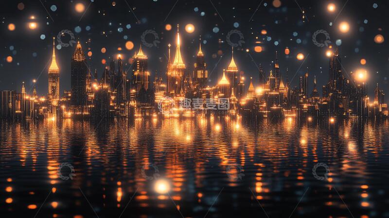 高清大图下载【趣麦麦图】水倒影城市倒影背景夜景