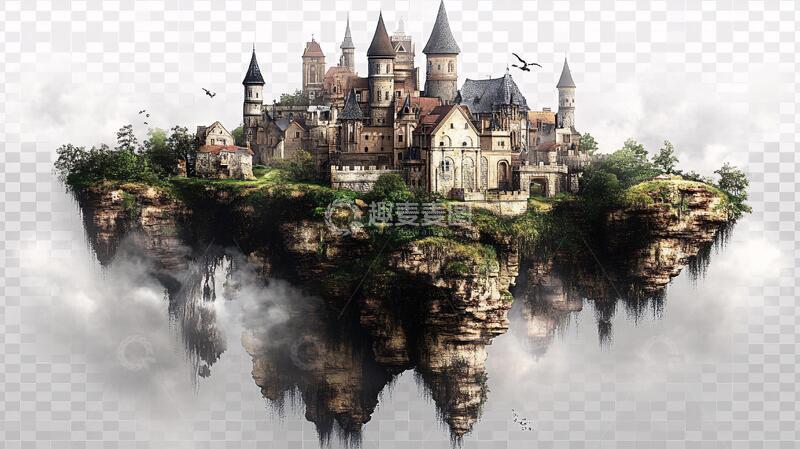 高清大图下载【趣麦麦图】漂浮城堡梦幻立体建筑