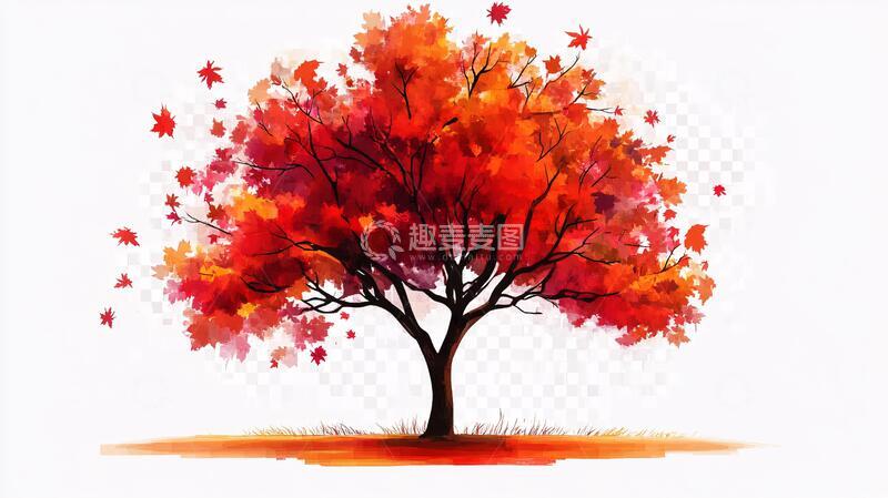 高清大图下载【趣麦麦图】红叶树插画枫树枫叶插画