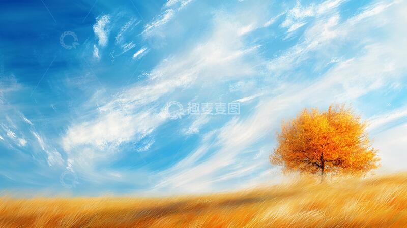 高清大图下载【趣麦麦图】秋季原野一棵树