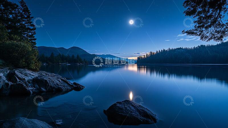 高清大图下载【趣麦麦图】湖水月光月光月色河流
