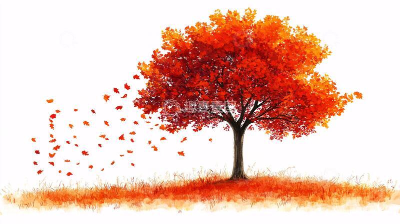 高清大图下载【趣麦麦图】红叶树插画插画枫树手绘