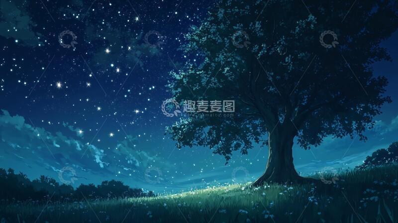 高清大图下载【趣麦麦图】星空下的树影