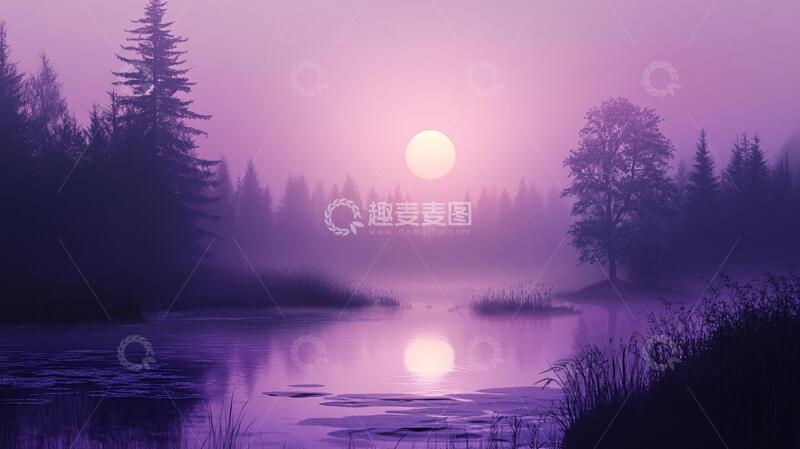 高清大图下载【趣麦麦图】池塘日出全景图2