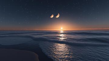 海上月升海上海滩大海