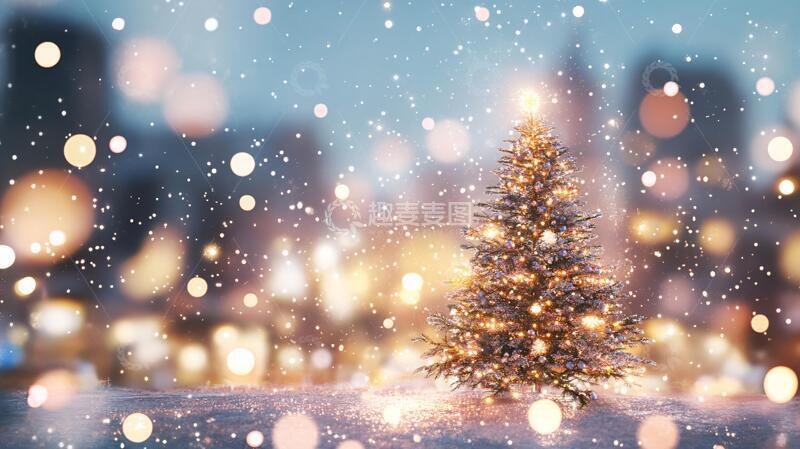 高清大图下载【趣麦麦图】圣诞节的街道上的圣诞树