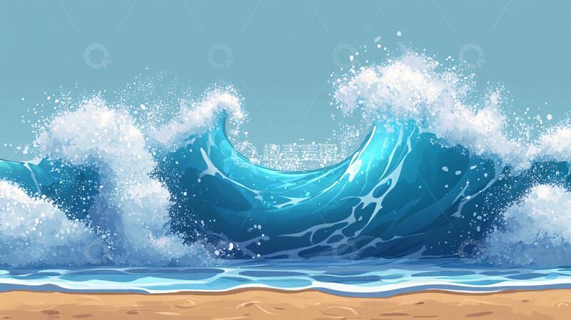 高清大图下载【趣麦麦图】-波涛海浪插画1