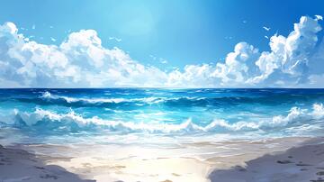 动漫海边插画海边唯美