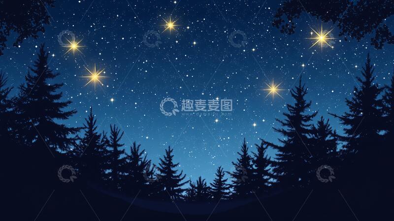 高清大图下载【趣麦麦图】树上的星星森林夜景星星