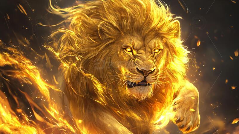 油画狮王雄狮插画油画