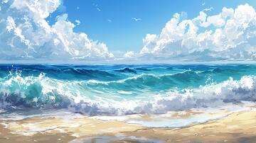 动漫海边插画海边唯美1