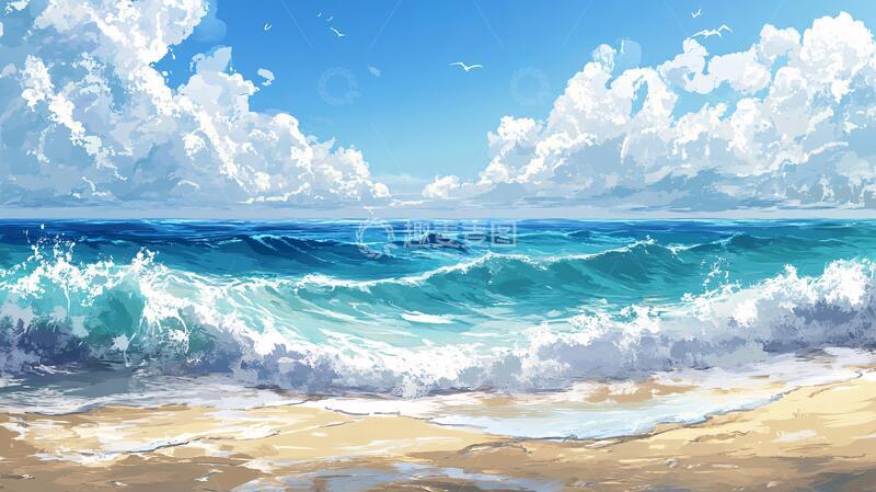 高清大图下载【趣麦麦图】动漫海边插画海边唯美1