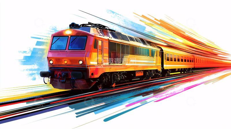 高清大图下载【趣麦麦图】运动的火车列车火车插画
