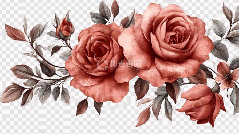 高清大图下载【趣麦麦图】手绘水彩玫瑰花卉