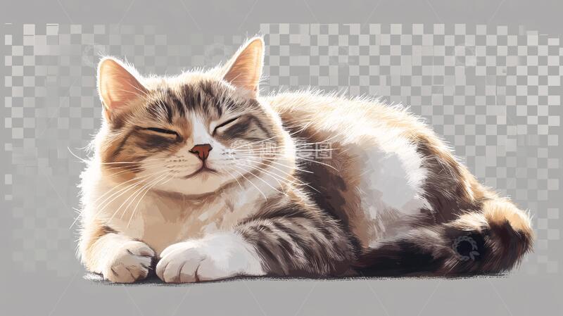 高清大图下载【趣麦麦图】写实猫毛茸茸宠物插画1