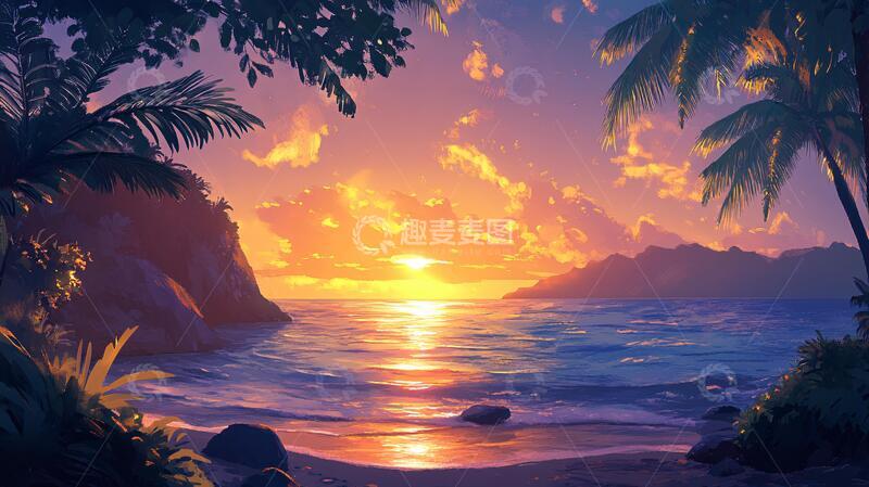 高清大图下载【趣麦麦图】唯美海岸风景插画3